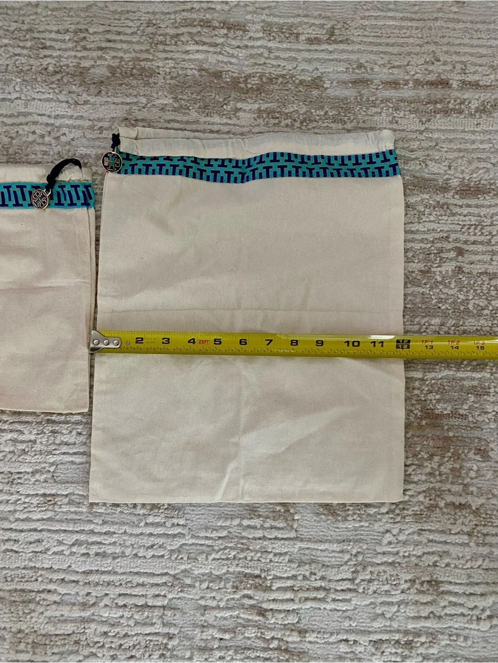 Tory Burch Canvas Dust Bag Blue with Purple and Gold Trim Logo Charm